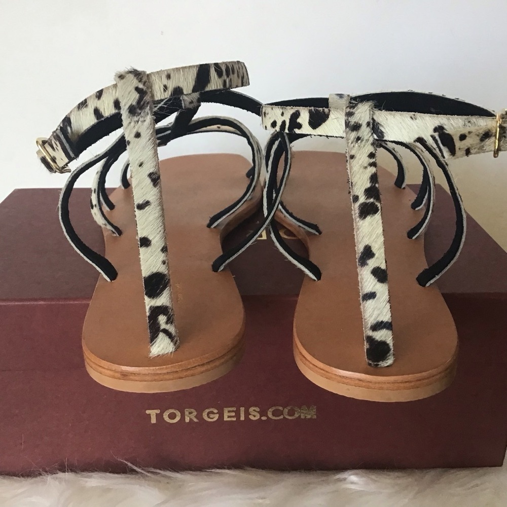 Torgeis New York Syrene Leather Pony Print Flat Sandals Size 10 NWB - Picture 7 of 8